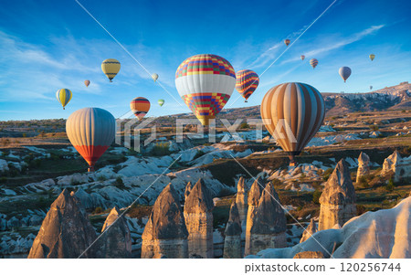 Hot air balloons in Cappadocia, Turkey 120256744