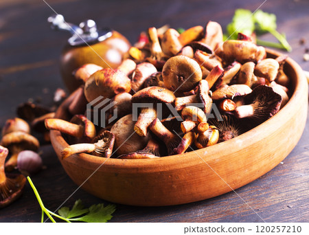 edible mushroom in bowl on a table edible mushroom in bowl on a table 120257210