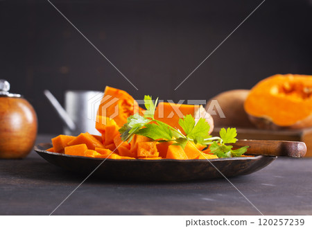 Autumn pumpkin on dark background Autumn pumpkin on dark background 120257239