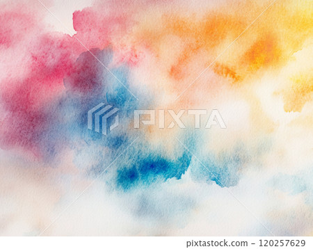 Abstract watercolor painting with vibrant shades of red, blue, and orange blending seamlessly 120257629