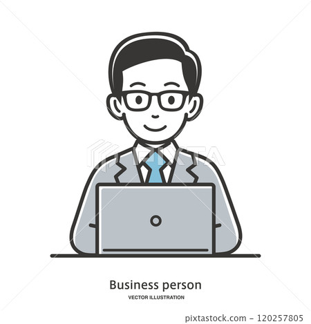 Image illustration of a male office worker working on a computer Image illustration of a male office worker working on a computer 120257805