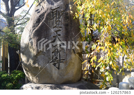 Stone monument in the grounds of Ryotoku-in Temple, Fukushima, Osaka 120257863