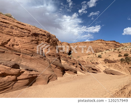 Rear of  Upper Antelope Canyon in Lake Powell Navajo Tribal Park Arizona Photo 120257949