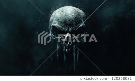 Punisher skull emerging from dark smoke and dust 120258081