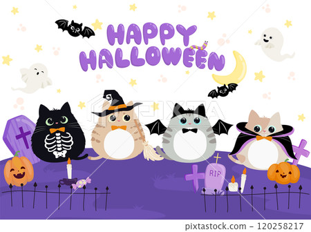 Cute illustration of kittens dressed up for Halloween - background material Cute illustration of kittens dressed up for Halloween - background material 120258217
