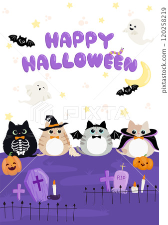 Cute illustration of kittens dressed up for Halloween - background material 120258219
