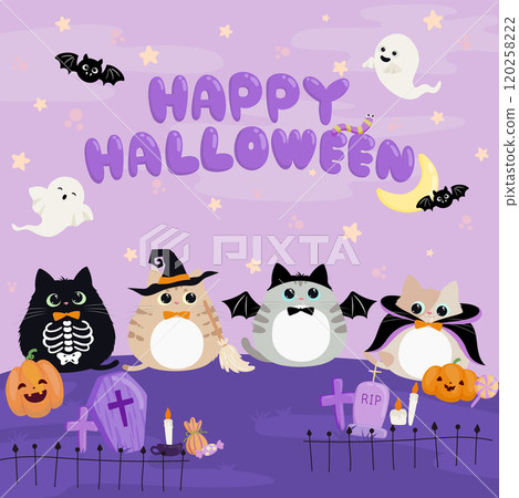 Cute illustration of kittens dressed up for Halloween - background material 120258222