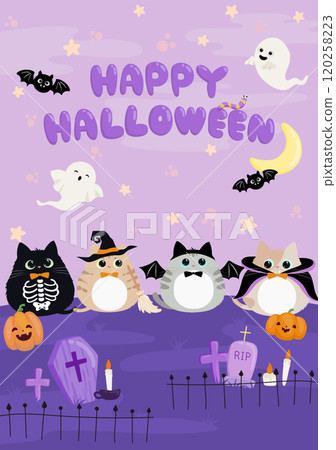 Cute illustration of kittens dressed up for Halloween - background material Cute illustration of kittens dressed up for Halloween - background material 120258223