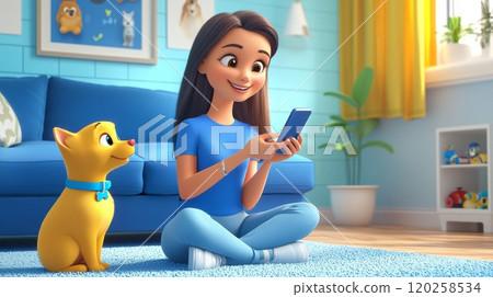 Smart Pet Feeder Automation A vibrant, modern 3D cartoon illustration. 120258534