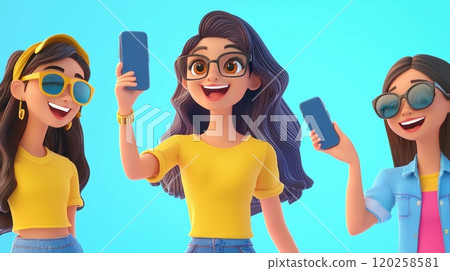 Hashtag Trend Participation A vibrant, modern 3D cartoon illustration. 120258581