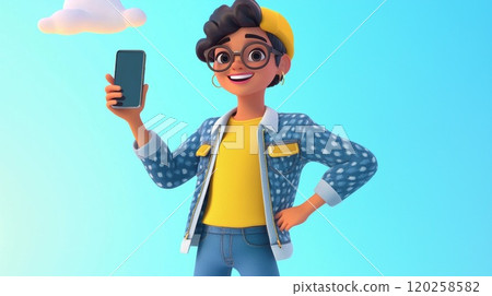 Influencer Posting New Content A vibrant, modern 3D cartoon illustration. 120258582