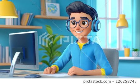 AI Noise-Canceling Environments A vibrant, modern 3D cartoon illustration. 120258743