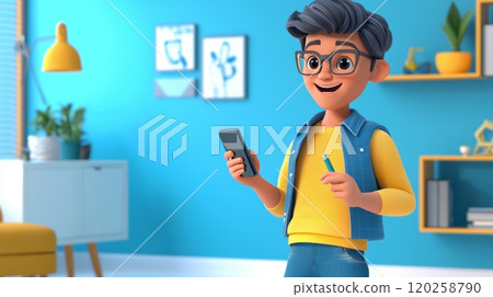 AI in Language Learning A vibrant, modern 3D cartoon illustration. 120258790