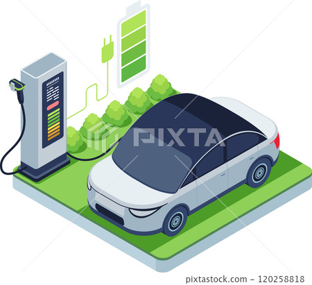 Isometric Electric Car Charging at a Station 120258818
