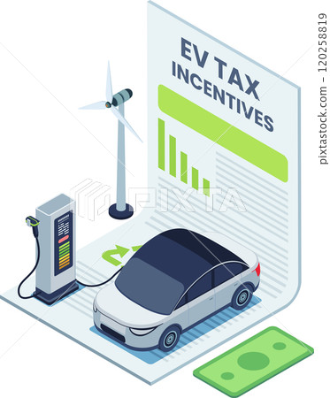 Isometric Electric Vehicle or EV Car Tax Incentives 120258819