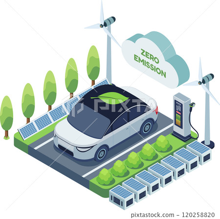Isometric Electric Vehicle Promoting Zero Emissions 120258820