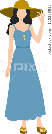 Illustration of a woman wearing summer clothes Illustration of a woman wearing summer clothes 120258933