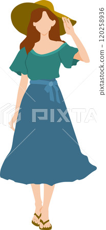 Illustration of a woman wearing summer clothes 120258936