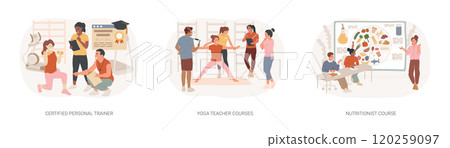 Personal trainer course isolated cartoon vector illustrations se 120259097