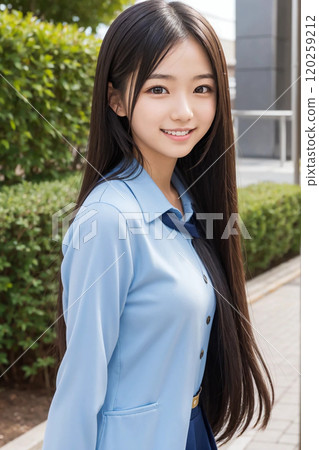 美麗的女高中生，有著燦爛的笑容 120259212