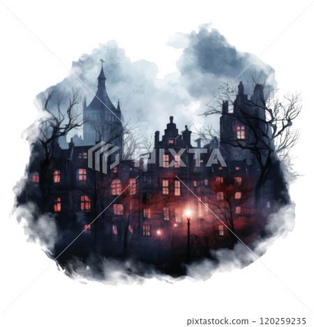 An Eerie Watercolor of a Foggy Night in a European City An Eerie Watercolor of a Foggy Night in a European City 120259235