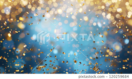 Glittering Gold Confetti Shines Against Dreamy Blue 120259684