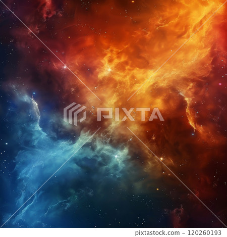 Cosmic Nebula with Red and Blue Hues 120260193