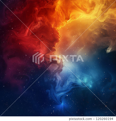 Cosmic Nebula with Red, Orange, and Blue Swirls 120260194