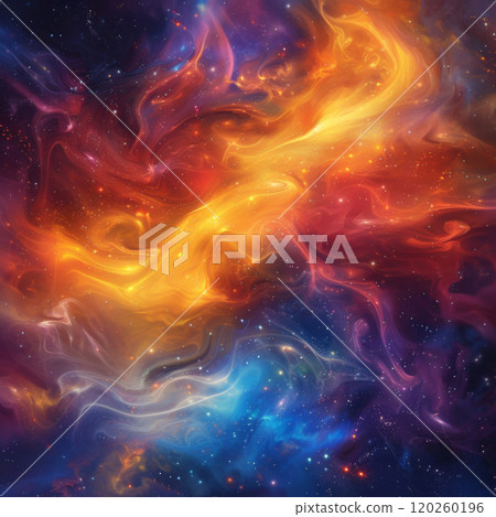 Abstract Cosmic Nebula with Swirling Colors and Stars 120260196