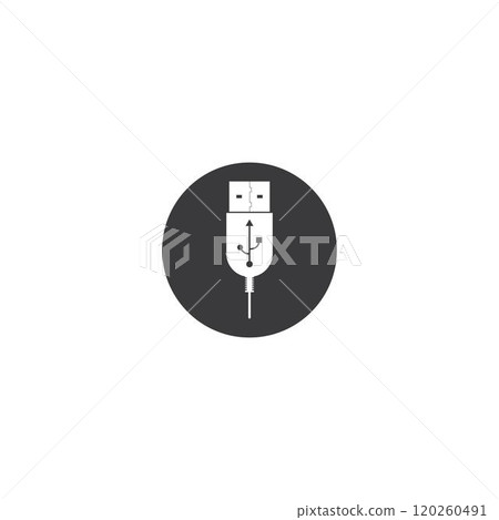 USB flash drive cable icon symbol button. Connector memory logo sign. Vector illustration image. USB flash drive cable icon symbol button. Connector memory logo sign. Vector illustration image. 120260491
