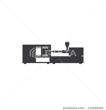 Vector diagram of an electric or hydraulic injection molding machine for plastic and polymer processing. 120260493