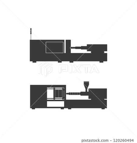 Vector diagram of an electric or hydraulic injection molding machine for plastic and polymer processing. Vector diagram of an electric or hydraulic injection molding machine for plastic and polymer processing. 120260494