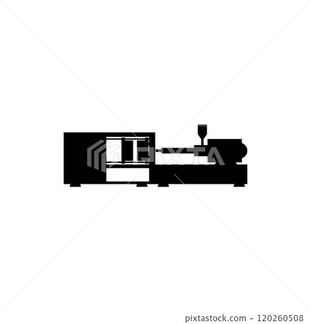 Vector diagram of an electric or hydraulic injection molding machine for plastic and polymer processing. Vector diagram of an electric or hydraulic injection molding machine for plastic and polymer processing. 120260508