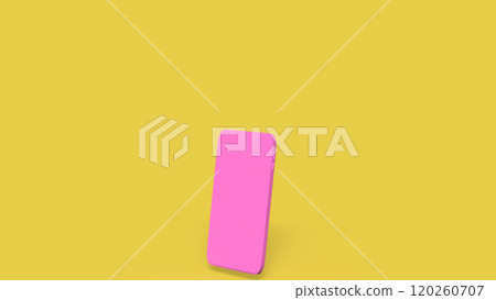 The pink mobile on yellow background for love applications concept 3d rendering. The pink mobile on yellow background for love applications concept 3d rendering. 120260707