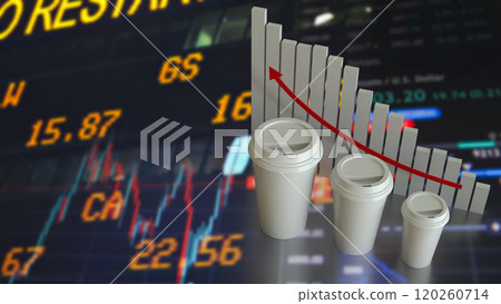 The Coffee cup and chart for food and Health concept 3d rendering. 120260714
