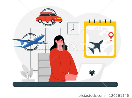 Travel Assistant Vector Illustration for Help and Facilitate Tourists in Planning Travel Packages and Organizing Tour Schedules in a Background Travel Assistant Vector Illustration for Help and Facilitate Tourists in Planning Travel Packages and Organizing Tour Schedules in a Background 120261346