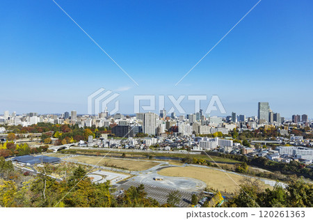 Foreground of Sendai city in autumn from the ruins of Aoba Castle 120261363