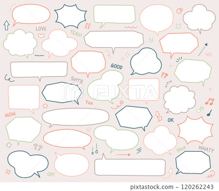 Speech bubble and icon illustration set Material Heading Decorative border Speech bubble Variation Decoration Line 120262243