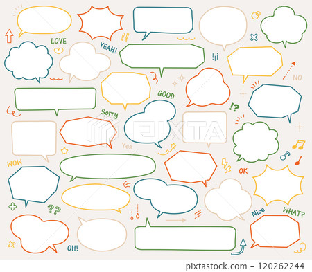 Speech bubble and icon illustration set Material Heading Decorative border Speech bubble Variation Decoration Line 120262244