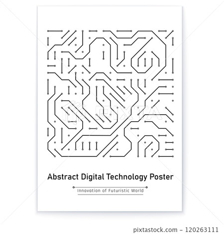Poster with black lines and various dots printed on it 120263111