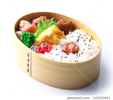 Homemade bento (magewappa) on white background Homemade bento (magewappa) on white background 120263661