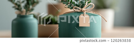 Eco Friendly Gifts with Green Monday Sale Backdrop in Warm Neutral Tone 120263838