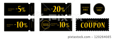 Cool font black and yellow coupon vector icon set 2 for member sales 120264085