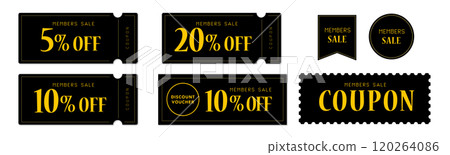 Cool font black and yellow coupon vector icon set 2 for member sales 120264086