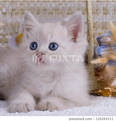 白色毛茸茸的小貓 120264311