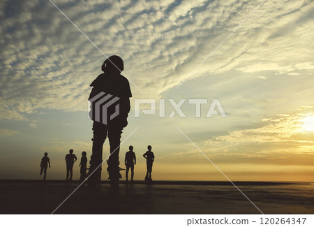 Skateboarding Silhouette Extreme Skatepark Images Orange Sunlight Youth Culture Enjoy Sports Vacation Skateboard Skateboarding Silhouette Extreme Skatepark Images Orange Sunlight Youth Culture Enjoy Sports Vacation Skateboard 120264347