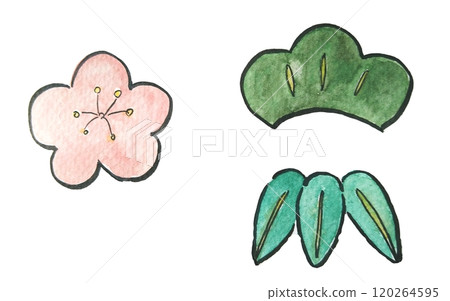 Pine, bamboo and plum hand-drawn illustration 120264595