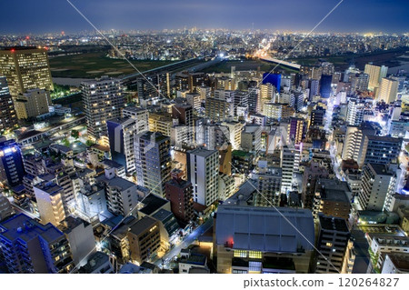 [100夜景]川崎市，從川崎市政府Sky Deck（東京市中心方向）看到的夜景 120264827