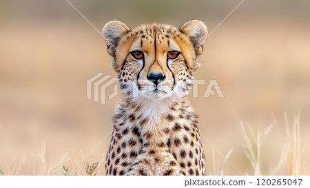 Portrait of a cheetah sitting in the grasslands of the African savanna Portrait of a cheetah sitting in the grasslands of the African savanna 120265047