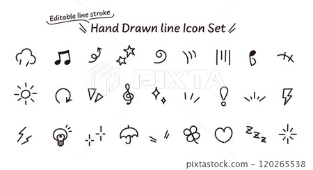 Vector data that allows you to edit lines. A set of monochrome icons with hand-drawn emotions that can also be used in manga. 120265538